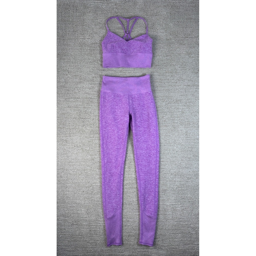 Alo Yoga Womens Purple Heathered Strappy Bra and High Waist Legging Set XS